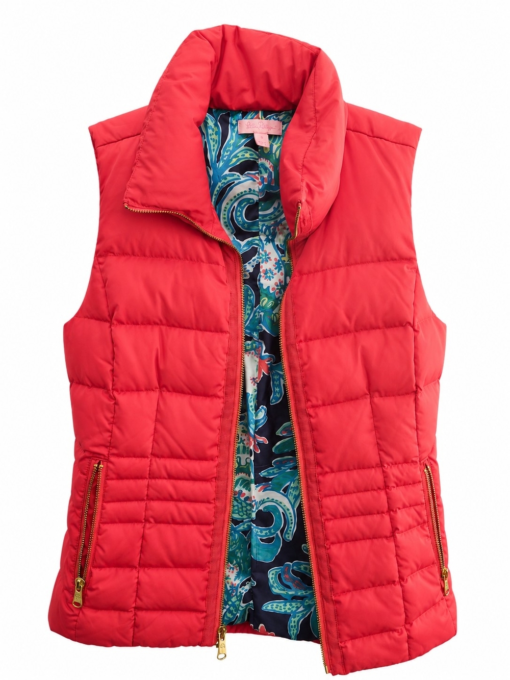 Lilly Pulitzer Pink Puffer Vest with Multicolor Paisley Lining Sz S